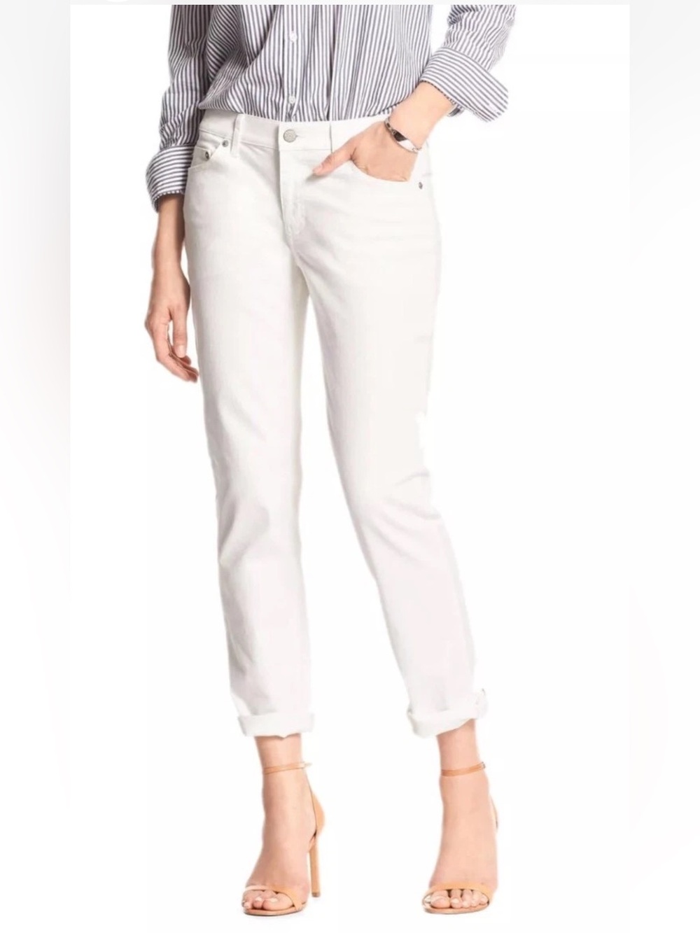 BANANA REPUBLIC White Stretch Denim Ankle Pants Skinny Fit Size 10 $89 EUC